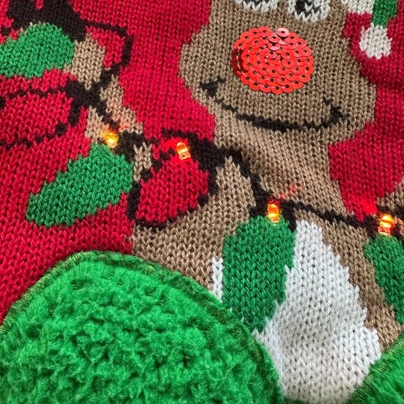 Sweater Womens Small Ugly Christmas Xmas Red Light Up Ho Ho Ho Reindeer flaw - Picture 10 of 10